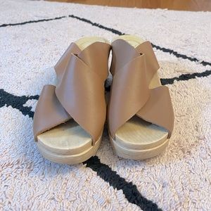 No.6 Frida Clog on Mid Wedge saddle brown leather